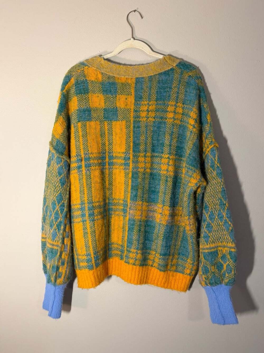 Free People Plaid Button-Front Cardigan Sweater Size M - Picture 2 of 3